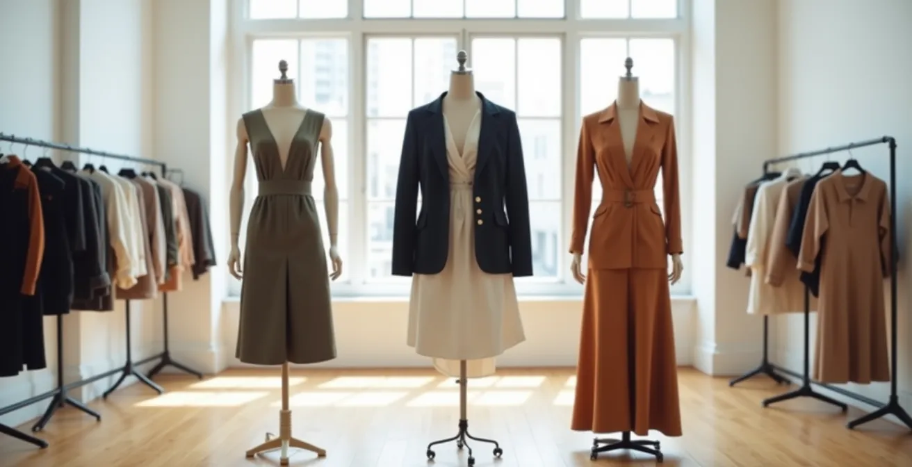 Fashion styling demonstration showing balanced proportions through strategic clothing choices