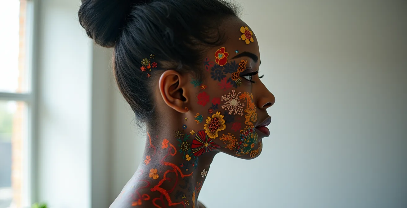 Human silhouette composed of interwoven story threads representing cultural identity