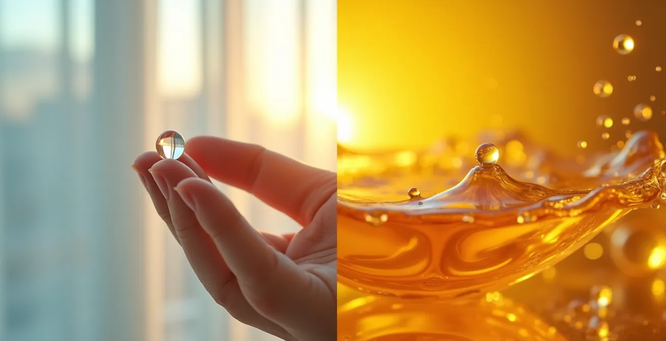 Split scene showing morning gentle cleanse versus evening deep double cleanse routine