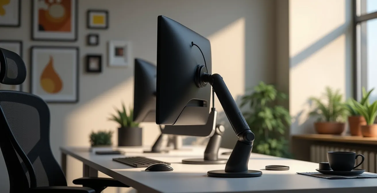 Professional ergonomic home office setup showcasing productivity-enhancing elements