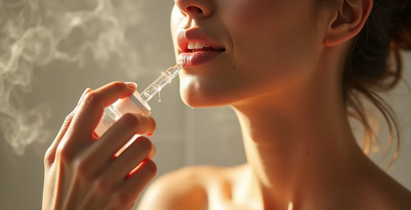 Close-up of skin surface with water droplets showing proper humectant application technique