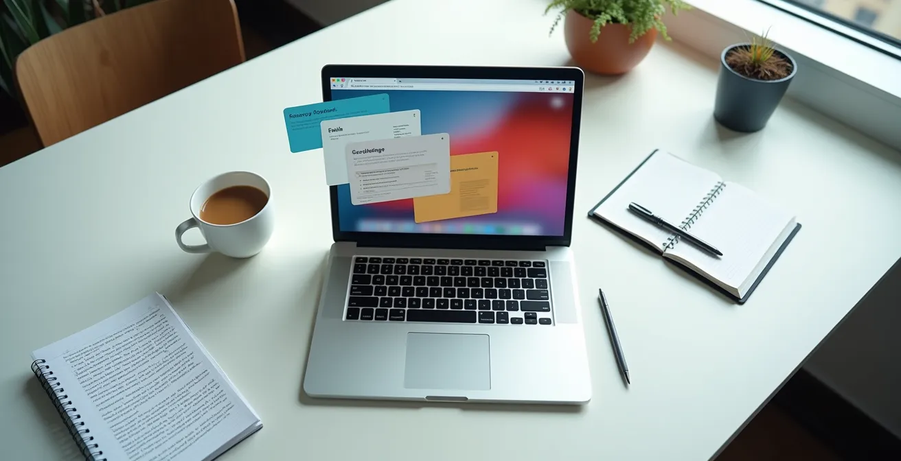 Visual demonstration of lateral reading technique with multiple browser tabs