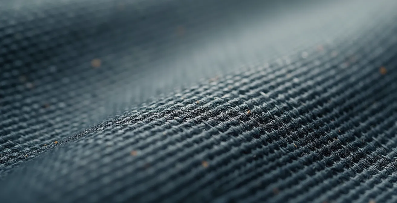 Extreme close-up of gabardine fabric weave showing textile quality