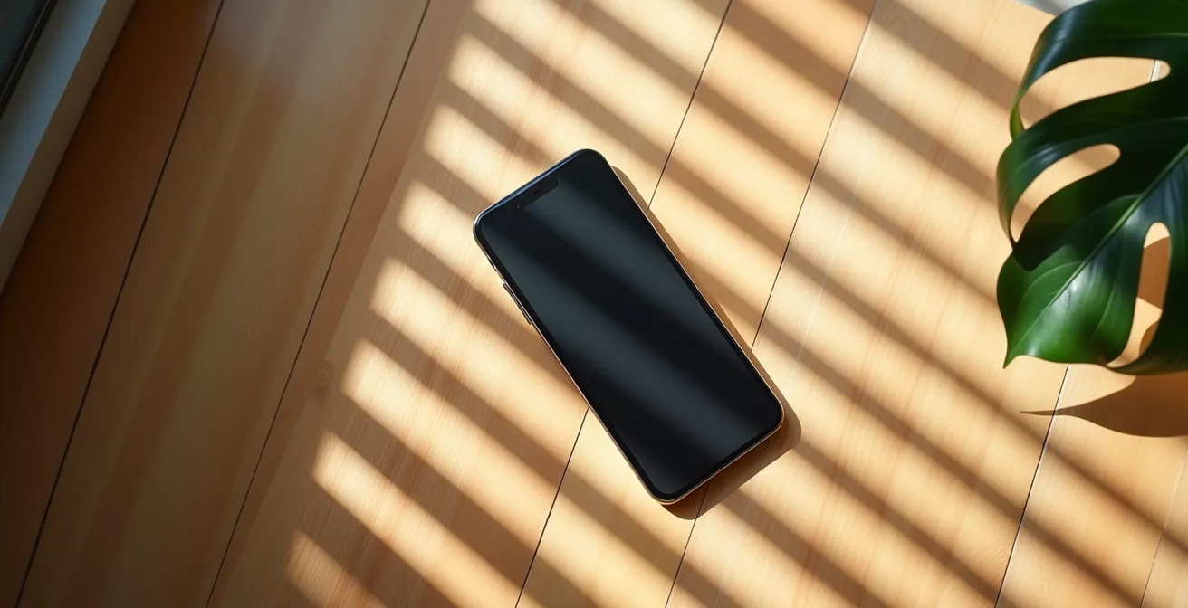 Aerial view of smartphone with ultra-minimalist interface design