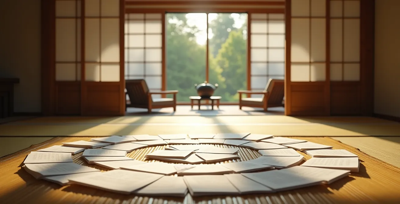 Visual metaphor showing narrative structures transforming between Eastern and Western contexts