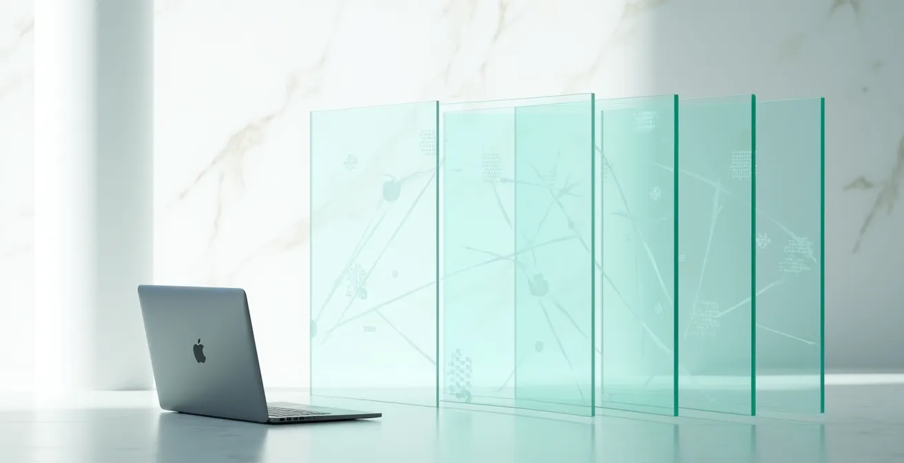 Layered visualization showing different levels of internet surveillance from device to ISP