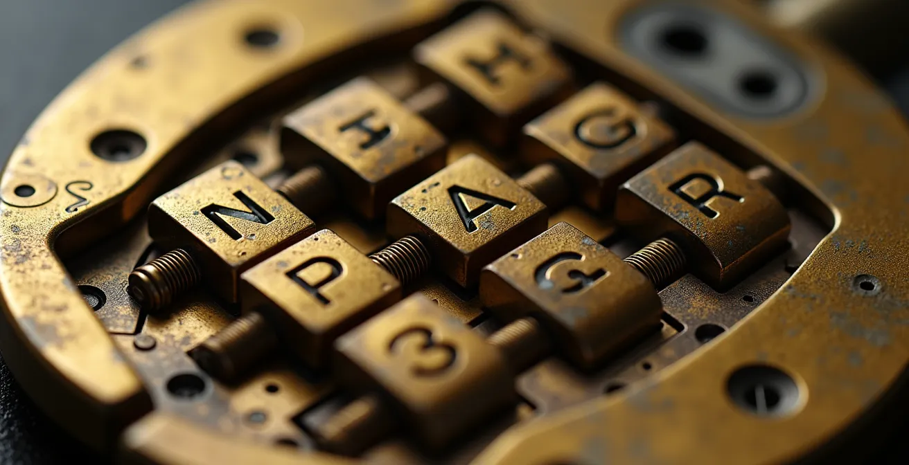 Extreme close-up of intricate mechanical lock mechanism showing complexity layers