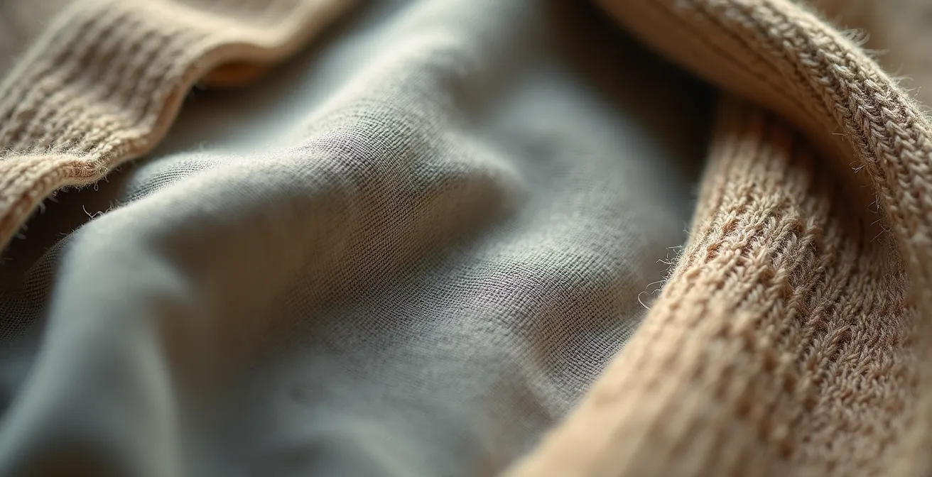 Close-up detail of three contrasting textures in a jogger outfit composition