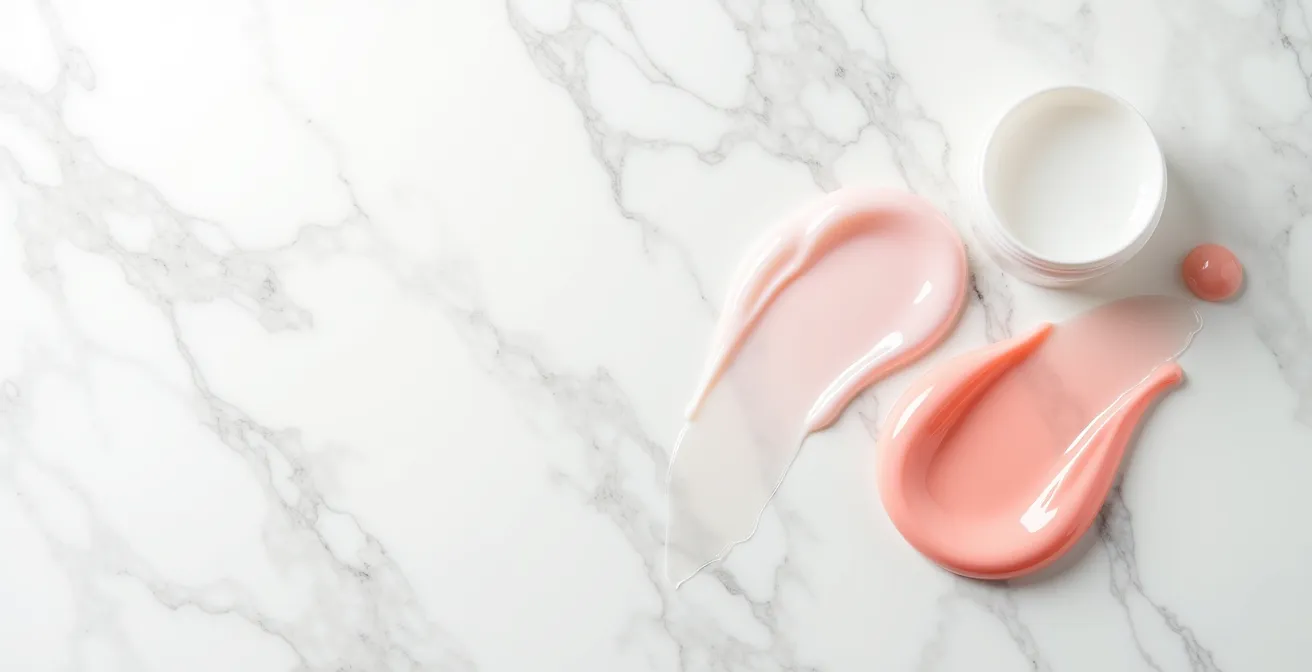 Minimalist environmental shot showing three translucent gel layers on glass surface