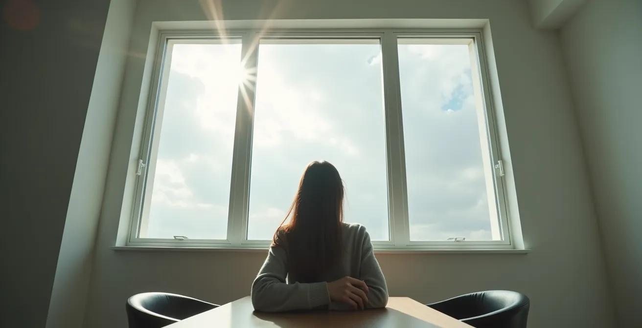 A split-screen comparison showing that UV rays penetrate the skin on both sunny and cloudy days.