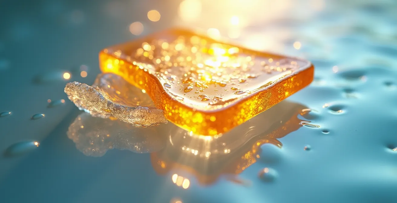 Abstract visualization of protective skin barrier with light rays being deflected